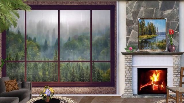 Звук костра камина и дождя за окном для сна / The sound of a bonfire fireplace and rain outside смотреть онлайн