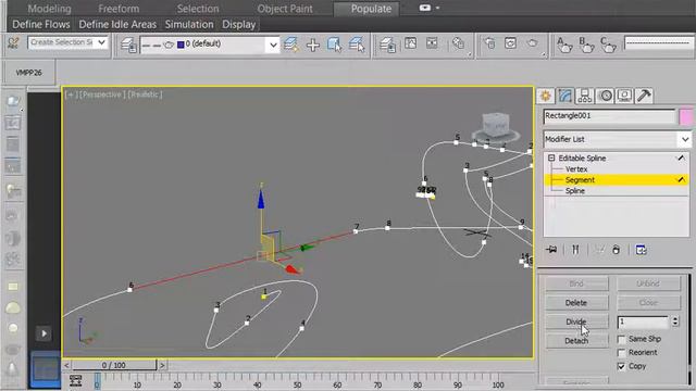 3dmax editable sline, разбиение линии, добавление точек на линию divide смотреть онлайн