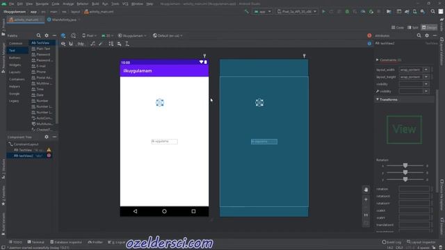 003 android studio görünüm ayarları + paneller (project, palette, attributes, code, split, design, смотреть онлайн