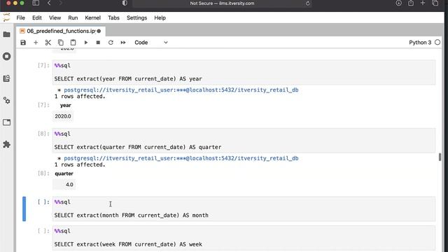 Mastering SQL - Postgresql - Pre-defined Functions - Extracting information - extract