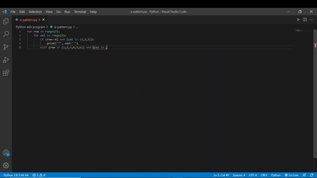 How to print 'A' letter pattern of stars using Python | Python Pattern Programs | Learnonpy |