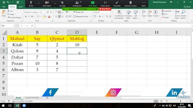 Excel dərsləri - 1.2.Exceldə cədvəl qurmaq | Excelde cedvel qurmaq | Excelde tablo oluşturma
