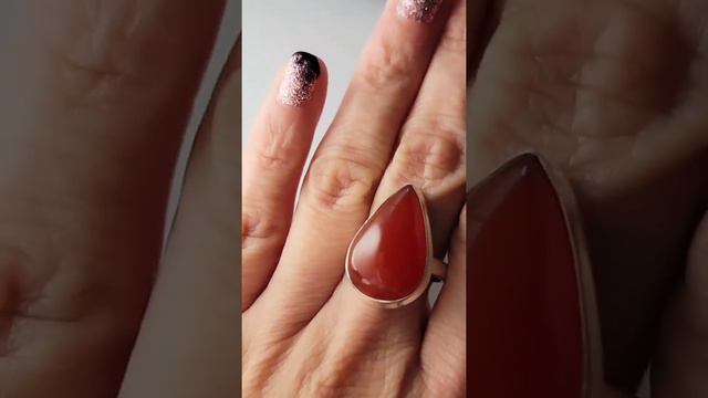 Carnelian Tear Drop Silver Ring