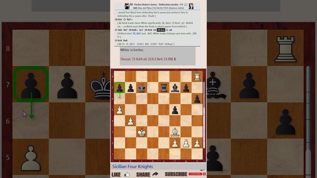 Robert Fischer vs Jacobo Bolbochan || Round 15 - Mar del Plata, 1959 (Annotation: Andrew Soltis)