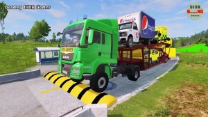 Double Flatbed Trailer Truck vs speed bumps|Busses vs speed bumps|Beamng Drive|543