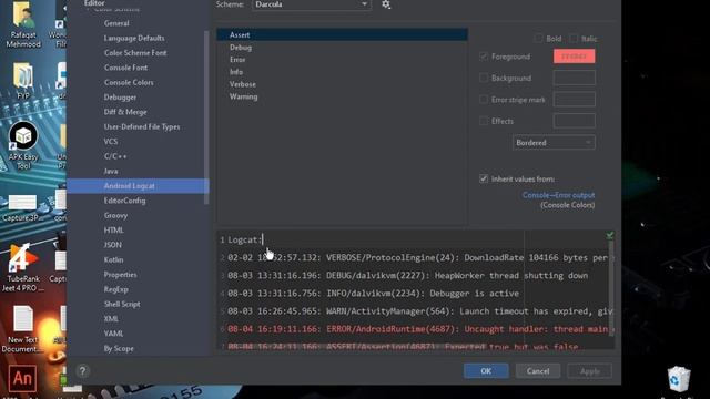 how to change the logcat color in android Studio 3.6.3 simple