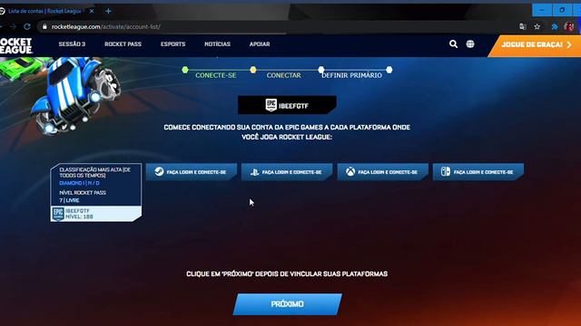 Vinculação de conta Epic Games   Rocket League