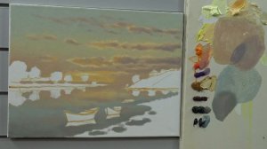 Вечер на реке маслом. Painting Sunset on the river in Oil. Мастер-класс Алексея Адамова.