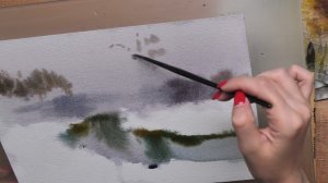 Пейзаж акварелью. Отражение в воде. Watercolor fast speed painting