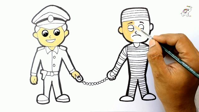 How to draw Police and Prisoner easy drawing and painting | policeman catch the thief смотреть онлайн