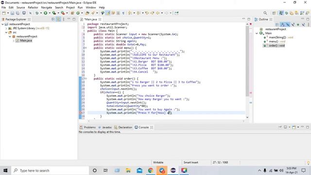 Java Project 01 : Restaurant Bill using Eclipse #JavaProject