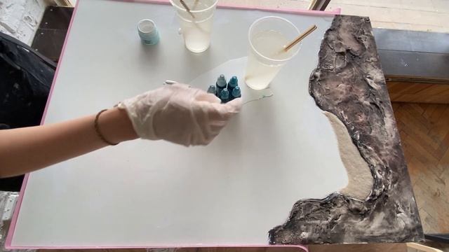 Инструкция: Resin Art Большая картина Море текстурные скалы, сухой песок, имитация водорослей