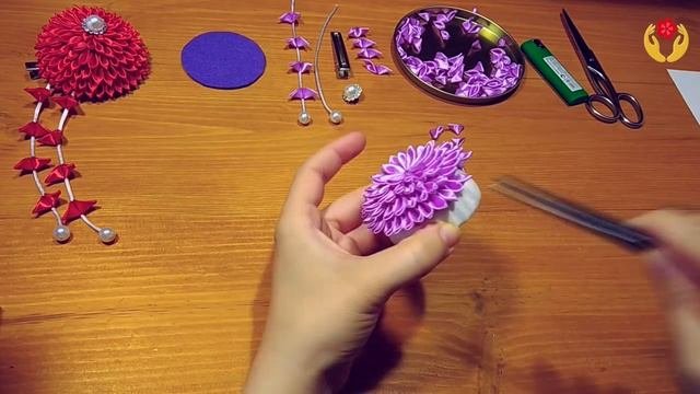 Заколка сидарэ-канзаши с острыми лепестками, DIY, мастер-класс