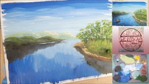 Как нарисовать речной пейзаж гуашью. Уроки рисования для начинающих.