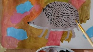 Рисунок гуашью "Ёжик осенью"