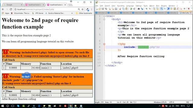 PHP tutorial in Hindi part - 14 - PHP include & require function | PHP errors