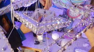 Как собрать хрустальную led люстру на тросах квадраты 3 цвета с диммером!