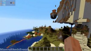 Minecraft Java 1.16.4 Seed: Spawn on a floating island with a house right above acacia village