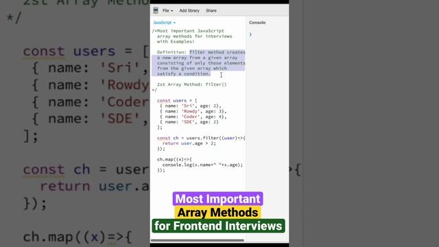 Most important JavaScript Array methods for interviews #javascript #arrays #interview #frontend