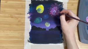 Салют к 23 февраля | Простой рисунок гуашью • Fireworks with gouache ?