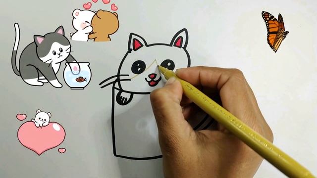 How to Draw Cat in Cup??| Kitty in Cup Drawing for Kids | Easy Kitten inside Cup Art | Art Galler смотреть онлайн