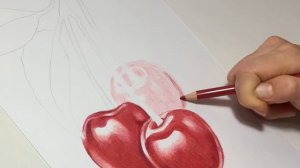 Как нарисовать вишни цветными карандашами .