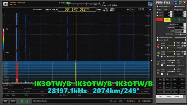 18.03.2023 10:59UTC, [10m,bcn], Радиолюбительский маяк IK3OTW, Италия, 28197.1кГц, 2074км