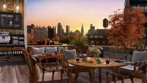 Autumn Rooftop Coffee Shop Ambience - Relaxing  Autumn Jazz Music with Chill Sunset
