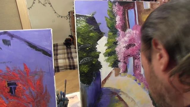 Видеоурок Переулок в зелени, Художник Игорь Сахаров, научиться рисовать, уроки рисования смотреть онлайн