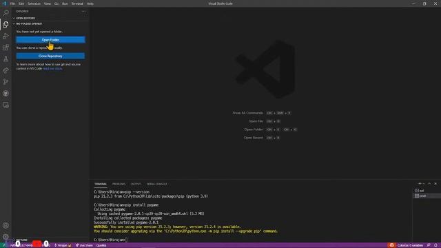 Setup Python, pip, PyGame and VScode to start making games