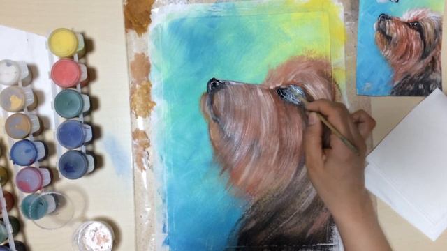 Собачка и бабочка. Рисование гуашью. смотреть онлайн