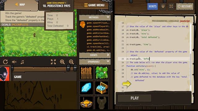 CodeCombat Persistence Pays 18 - Game Development Tutorial with Answers in JavaScript