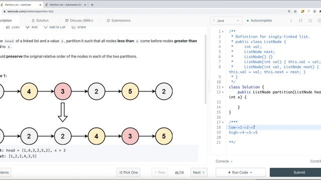 [Java] Leetcode 86. Partition List [LinkedList #8] смотреть онлайн