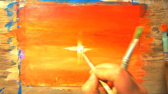 Рисуем красный закат акрилом, гуашью на бумаге | Для начинающих How to draw Red sunset смотреть онлайн