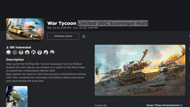 ?Limited UGC Scavenger Hunt In War Tycoon!! | Roblox