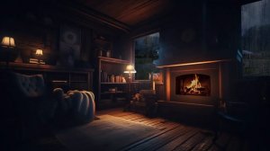 дождь и звуки камина ночью