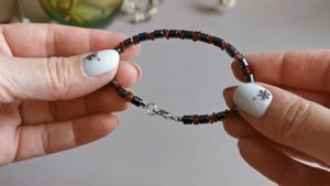 Браслет Гематит, гранат украшение ручной работы из натуральных камней Зазеркалье