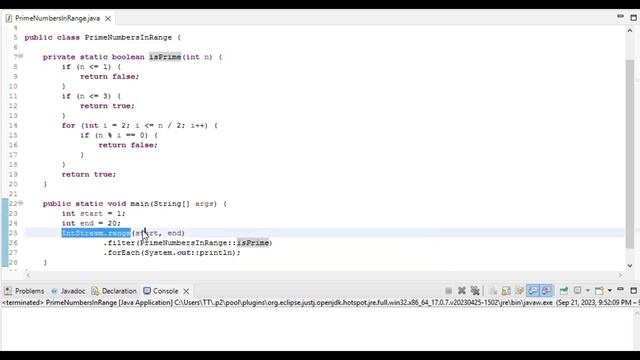 Print all Prime Numbers within Given Range using Java Stream API