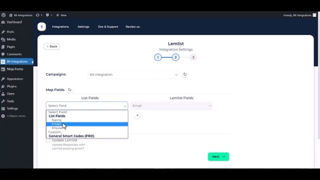 (Free) Integrating Ninja Forms with Lemlist | Step-by-Step Tutorial | Bit Integrations