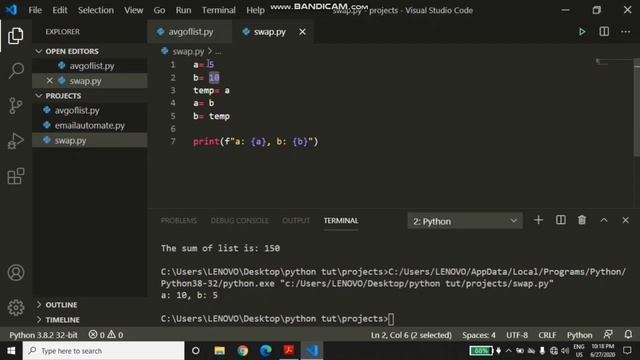 swap two numbers in python || python for beginners || coding india