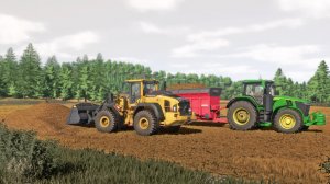 Farming Simulator 22 / Карта No Man's Land / Разбрасывание навоза Volvo L120H,  John Deere 7R 350