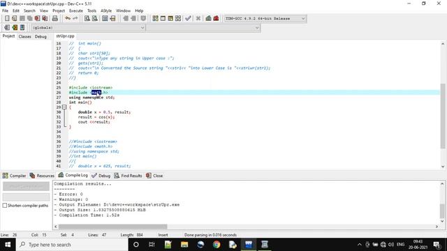 StringManipulation String.h and math.h, strupr(), strlwr(), cos(), sqrt(), library function