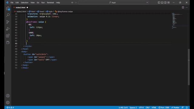 Create ON OFF switch Button using HTML CSS and JavaScript