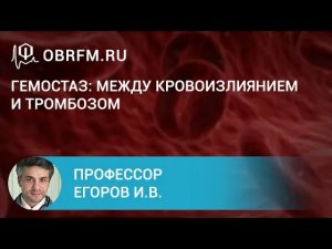 Профессор Егоров И.В.  Гемостаз  между кровоизлиянием и тромбозом.