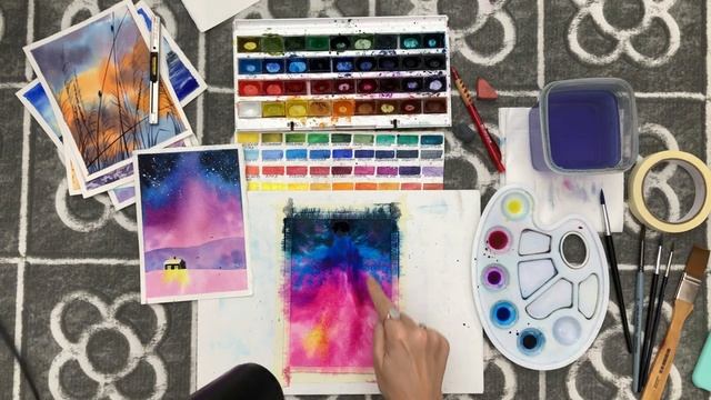 ПРОСТОЙ УРОК АКВАРЕЛИ ▶ ЗИМНИЙ ПЕЙЗАЖ ▶ КАК НАРИСОВАТЬ ПЕЙЗАЖ ▶ 4K ВИДЕО #Акварель смотреть онлайн