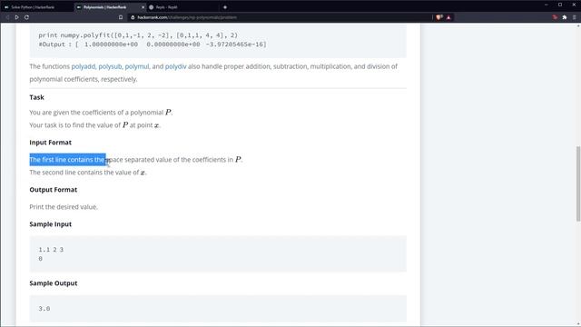 Python Ejercicio: 1108 HackerRank Calcular el Valor de un Polinomio Evaluado en un Valor X Dado смотреть онлайн