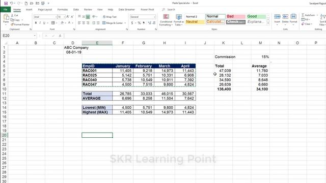 Excel in Hindi- Advance Paste Special and Transpose data #SkrLearningPoint