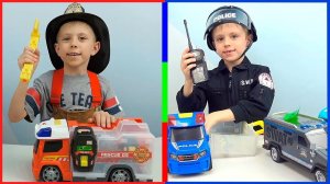 Машинки для мальчиков - Даник играет в ПОЛИЦЕЙСКИЕ и ПОЖАРНЫЕ машинки для детей