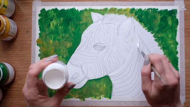 Зебра гуашью. Рисование для начинающих.