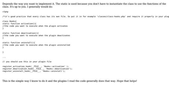 Wordpress: Must activation/deactivation functions in a class be static? (2 Solutions!!) смотреть онлайн